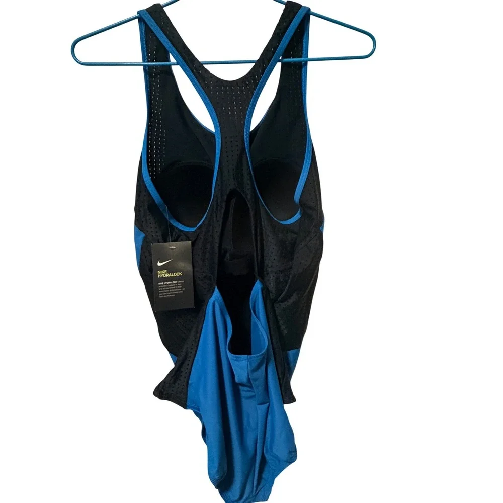 Nike Hydralock Women's One Piece Swimsuit Blue Black Racerback XL NWT